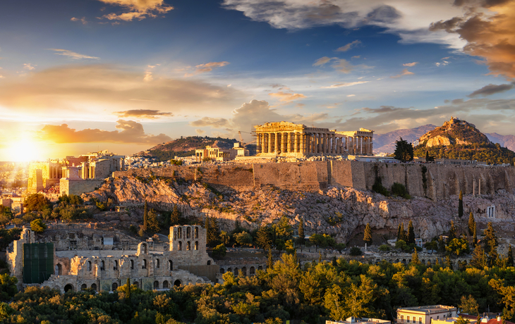 Sonnenuntergang über der Akropolis von Athen