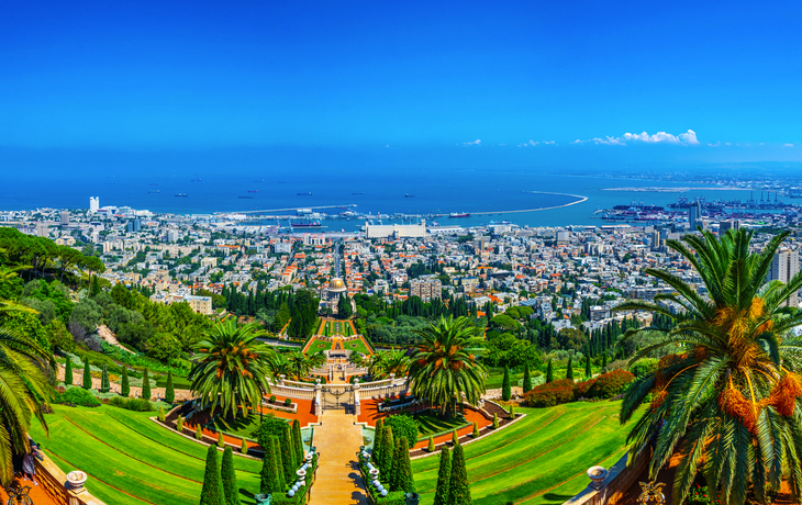 Luftaufnahme der Bahai Gärten in Haifa, Israel