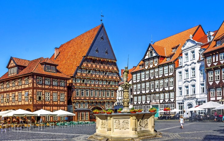 Rolandbrunnen vor dem Marktplatz von Hildesheim, Deutschland