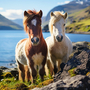 zwei Islandpferde am Ufer eines Sees